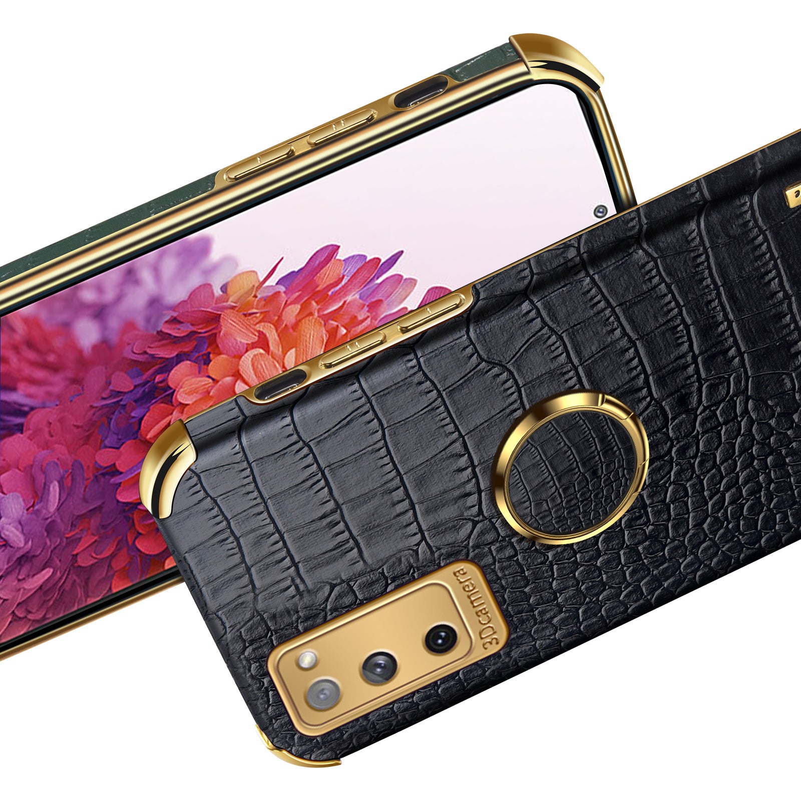 For Samsung Galaxy S20 FE 2022/S20 FE/S20 FE 5G/S20 Lite Crocodile Texture 6D Electroplated PU Leather Coated TPU Phone Case Cover with Ring Kickstand - White For Samsung Galaxy S20 FE 2022/S20 FE/S20 FE 5G/S20 Lite Crocodile Texture 6D Electroplated PU Leather Coated TPU Phone Case Cover with Ring Kickstand - White